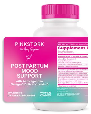 Pink Stork Postpartum Mood Support - Postnatal Hormone Balance for Women - Breastfeeding Friendly - Stress &amp; Cognitive Support, New Mom Essentials - Ashwagandha, Chamomile, &amp; Vitamin D, 60 Capsules