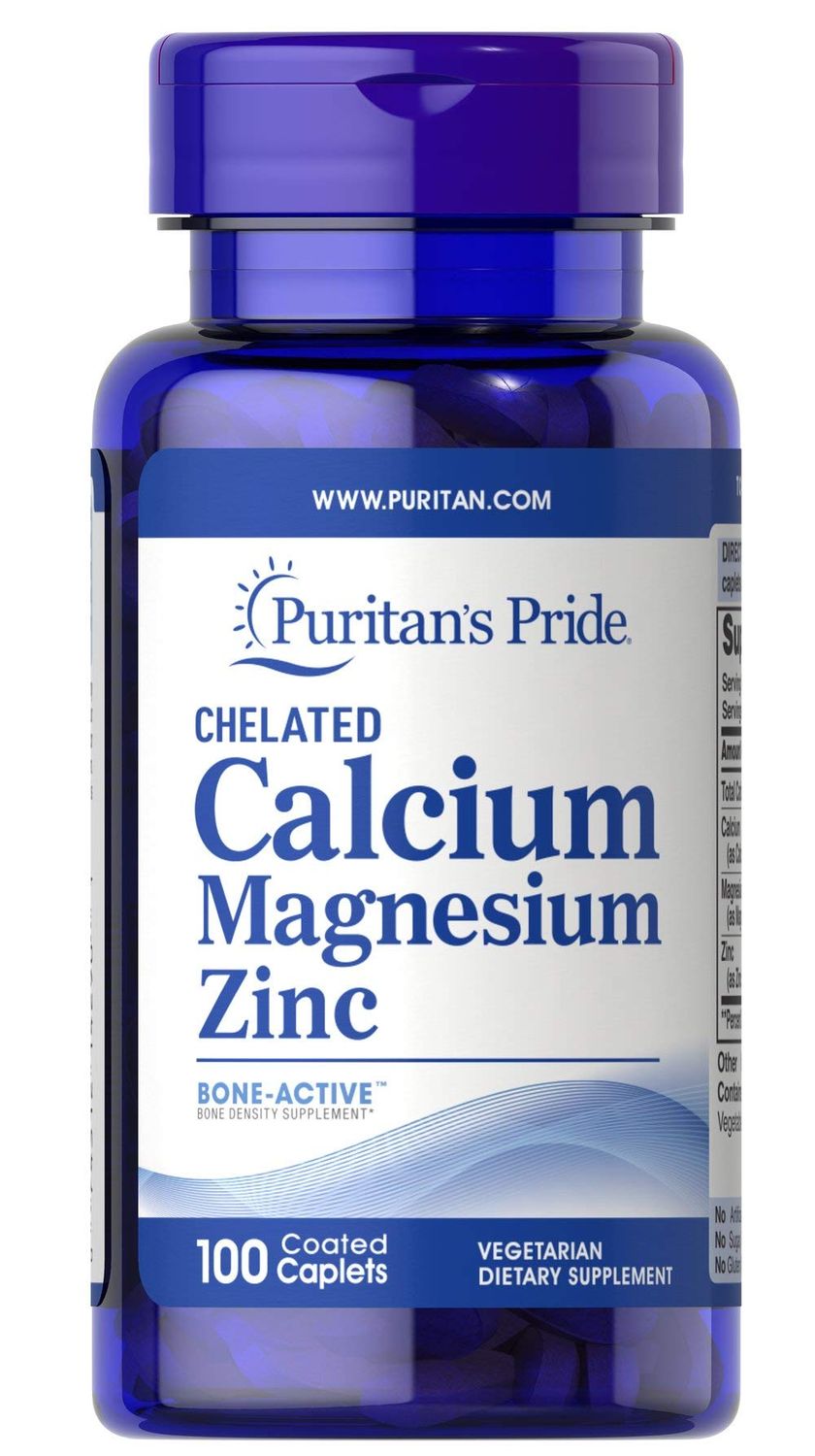 Puritan&#39;s Pride Chelated Calcium Magnesium Zinc Caplets, 100 Count