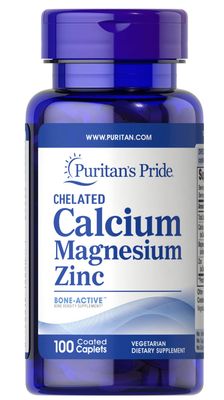 Puritan&#39;s Pride Chelated Calcium Magnesium Zinc Caplets, 100 Count