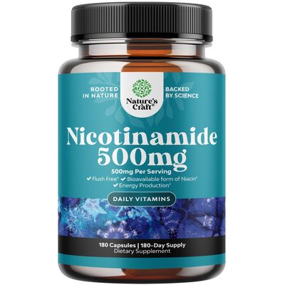 Vitamin B3 Niacinamide 500mg Capsules - Mitochondrial Energy and Potent Skin Supplement - AKA Vitamin B3 Niacin 500mg Flush Free and Nicotinamide 500mg - Flush Free Niacin Supplement - 180 Count