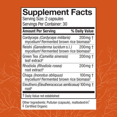 Host Defense MycoBotanicals Energy* Capsules - Energy &amp; Respiratory Support Supplement - Herbal Green Tea Capsules - Respiratory Supplement with Cordyceps, Reishi &amp; Chaga - 60 Capsules (30 Servings)*