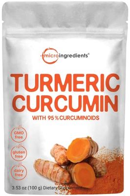 Turmeric Extract 95% Curcuminoids (Natural Turmeric Extract and Turmeric Supplements), 100 Grams, Rich in Antioxidants for Joint &amp; Immune Support, No GMOs, Vegan Friendly, India Origin