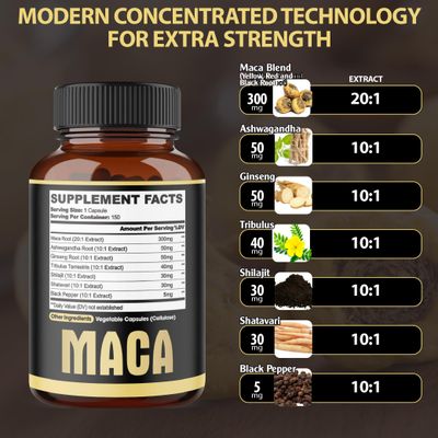 7in1 Premium Maca Root Capsules - with Ashwagandha, Ginseng, Tribulus, Shilajit, Shatavari &amp; Black Pepper - Natural Energy, Performance &amp; Mood Support - 150 Counts for 5 Months