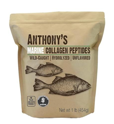 Anthony&#39;s Hydrolyzed Marine Collagen Peptides, Gluten-Free, Paleo and Keto Friendly, Unflavored, 1-Pound