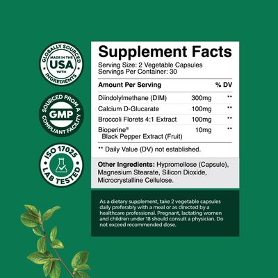 Extra Strength Diindolylmethane DIM Supplement - DIM Complex Men and Womens Hormone Balance Supplement with DIM SGS and Calcium D-Glucarate - Herbal DIM Supplement for Men and Women 30 Servings