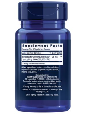 Life Extension Bifido GI Balance, probiotics, Bifidobacterium longum BB536 (2 Billion CFU), Support Healthy Gut &amp; Digestive Health, Gluten-Free, Non-GMO, Vegetarian, 60 Capsules