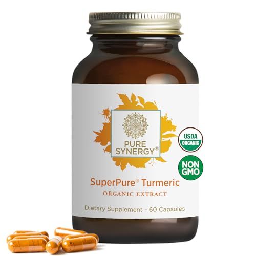 Pure Synergy SuperPure Turmeric Extract | Organic Turmeric Curcumin Supplement | 500 mg Turmeric Extract Capsules | Potent Support for Immune and Joint Health (60 Capsules)