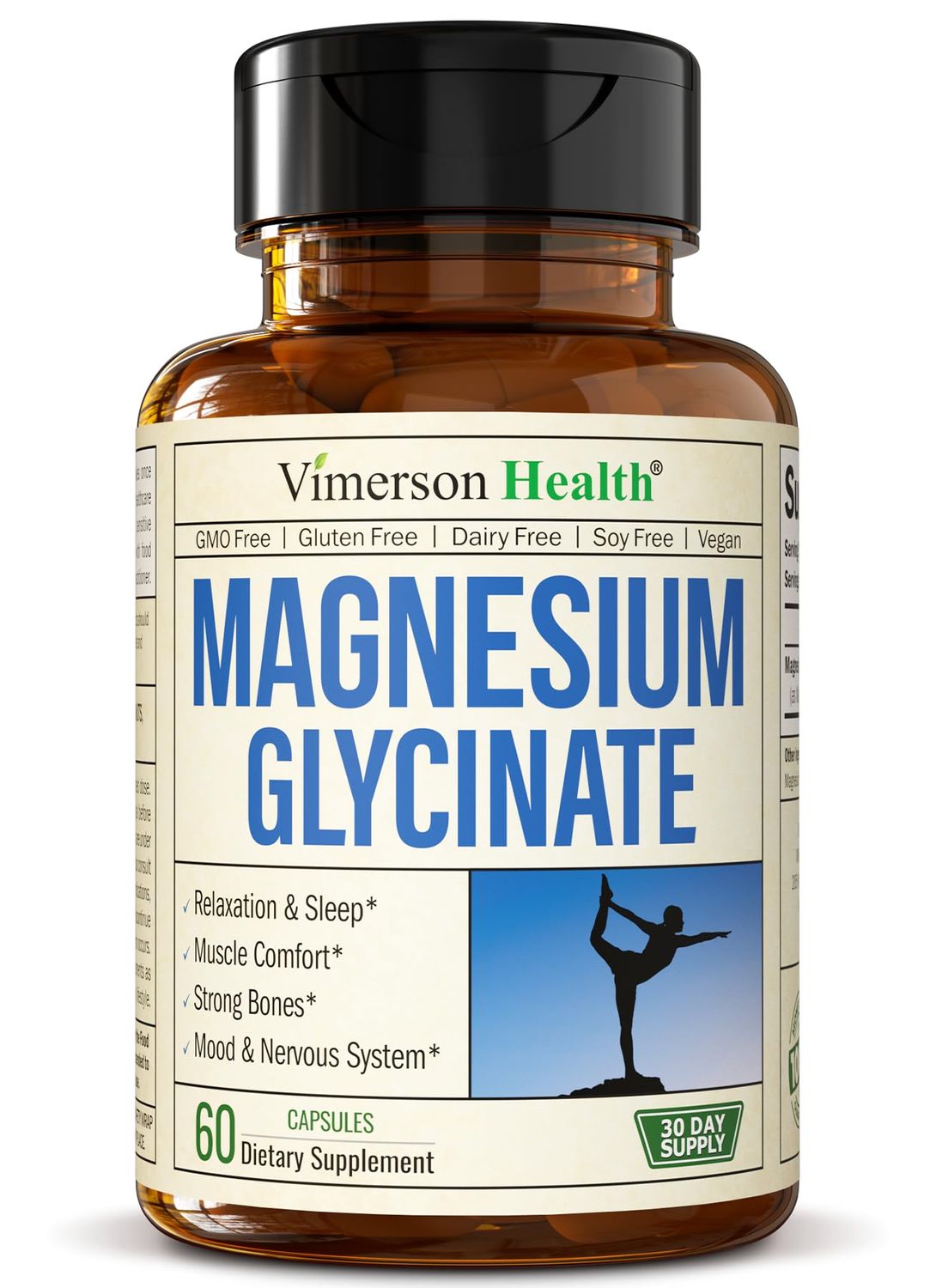 Magnesium Glycinate 200mg Capsules (Glicinato de Magnesio) - Vegan Magnesium 200mg for Restful Sleep &amp; Mood Support, Muscle Comfort, Bone &amp; Nervous System Health. 60 Chelated Magnesium-Glycinate Caps