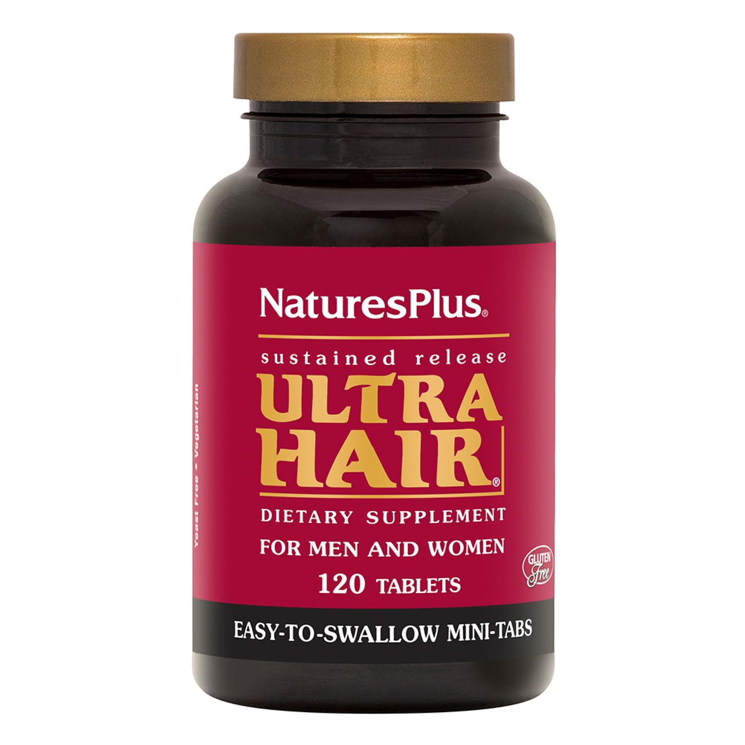 Natures Plus Ultra Hair, Sustained Release - 120 Easy to Swallow Mini Tablets - Natural Hair Growth for Men &amp; Women Supplement - Longer, Thicker Hair - Vegetarian, Gluten-Free - 30 Servings