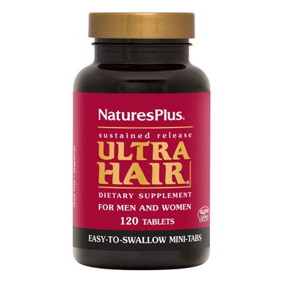 Natures Plus Ultra Hair, Sustained Release - 120 Easy to Swallow Mini Tablets - Natural Hair Growth for Men &amp; Women Supplement - Longer, Thicker Hair - Vegetarian, Gluten-Free - 30 Servings