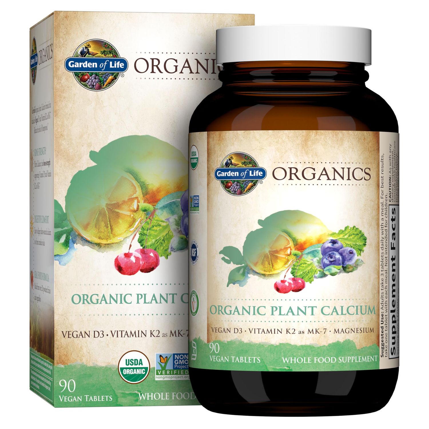 Garden of Life Organics Plant Calcium Supplement Made from Whole Foods with Magnesium, Vitamin D as D3, and Vitamin K as MK7, Gluten-Free - 30 Day Count