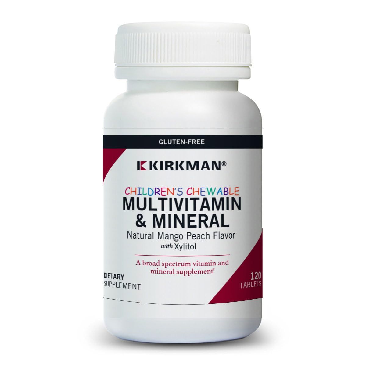 Kirkman - Children&#39;s Chewable Multivitamin &amp; Mineral - 120 Tablets - Potent Broad-Spectrum Vitamin/Mineral Supplement - with Xylitol - Natural Mango Peach Flavor