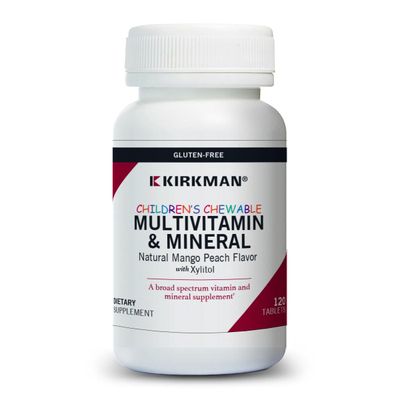 Kirkman - Children&#39;s Chewable Multivitamin &amp; Mineral - 120 Tablets - Potent Broad-Spectrum Vitamin/Mineral Supplement - with Xylitol - Natural Mango Peach Flavor