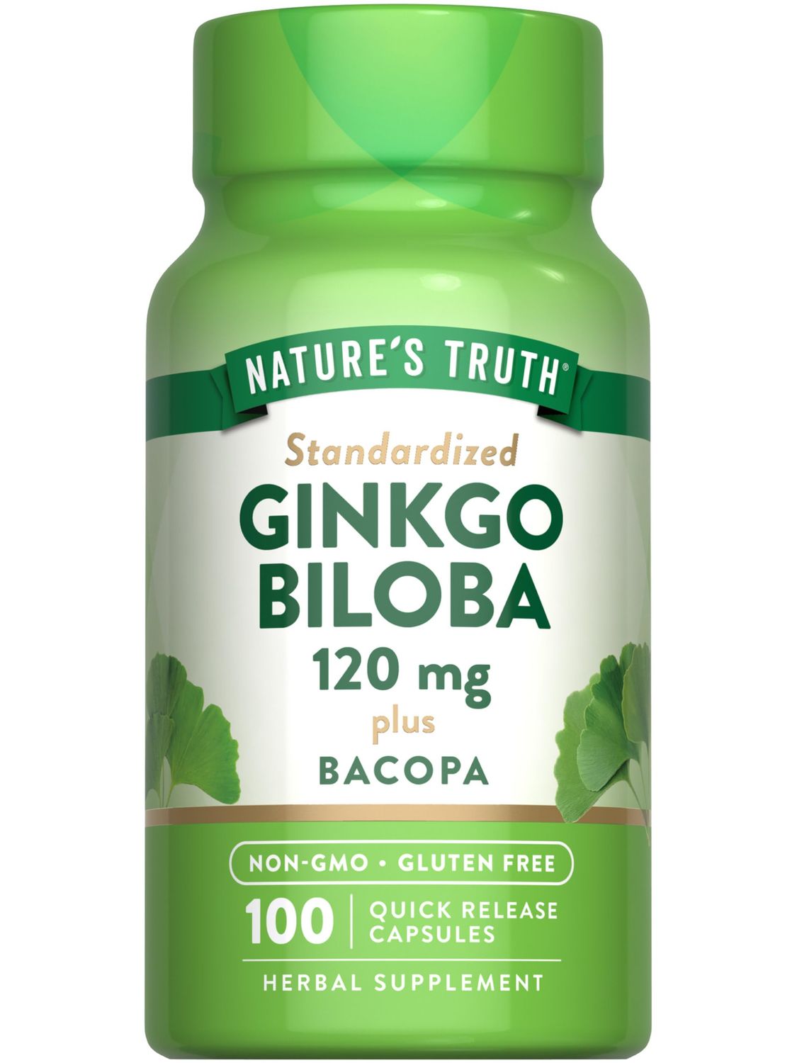 Nature&#39;s Truth Ginkgo Biloba 120mg | Plus Bacopa | 100 Quick Release Capsules | Standardized Extract | Non-GMO and Gluten Free Supplement