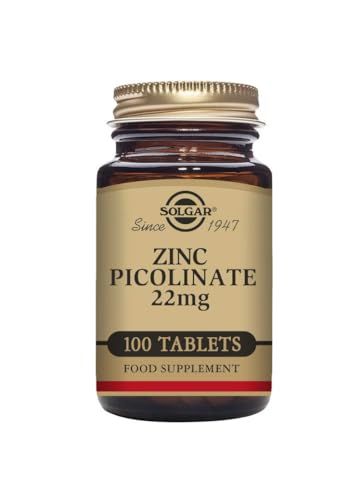 Solgar Zinc Picolinate 22 mg, 100 Tablets - Promotes Healthy Skin - Supports Immune System, Normal Taste &amp; Vision - Antioxidant - Non GMO, Vegan, Gluten Free, Dairy Free, Kosher - 100 Servings