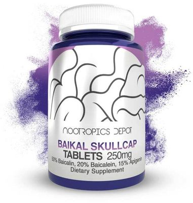 Nootropics Depot Baikal Skullcap Extract Tablets | 250mg | 60 Count | &gt;15% Apigenin, &gt;20% Baicalein, &gt;50% Baicalin