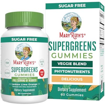 MaryRuth&#39;s Super Greens Gummies | with Naturally-Occurring Quercetin for Adults and Kids Ages 4+ | Sugar Free | 2g Fiber Per Serving | Vegan | No Gelatin | Pectin Based | 60 Count | 30 Servings