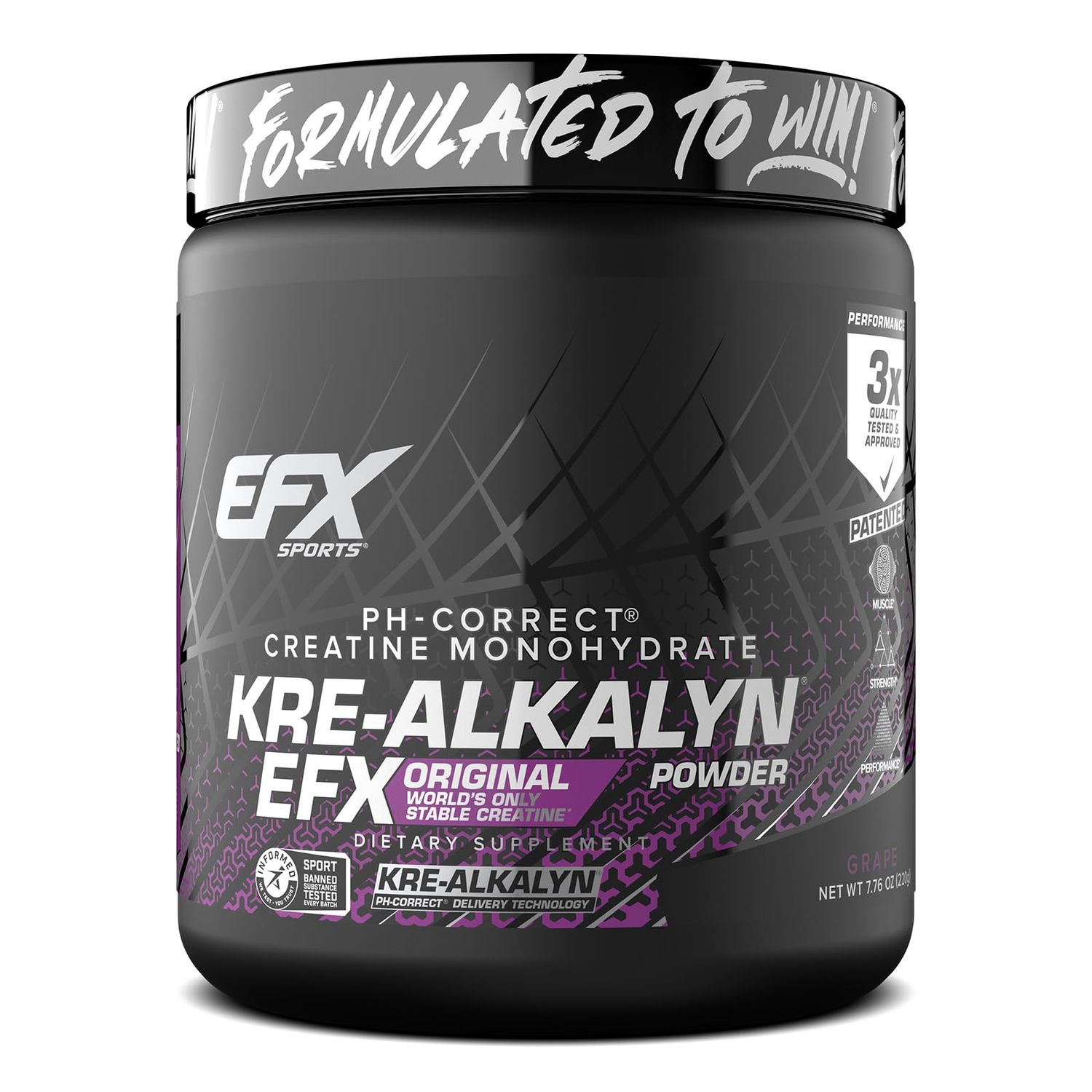 EFX Sports Kre-Alkalyn EFX Powder | pH Correct Creatine Monohydrate Powder Supplement | Strength, Muscle Growth &amp; Performance | 110 Servings (Grape)