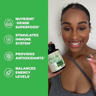 Organic Spirulina and Chlorella Capsules | Spirulina Capsules with Chlorella Powder for Immune, Antioxidant &amp; Energy Support. Nutritious Super Greens. Vegan. Non-GMO. 60 Spirulina Chlorella Capsules