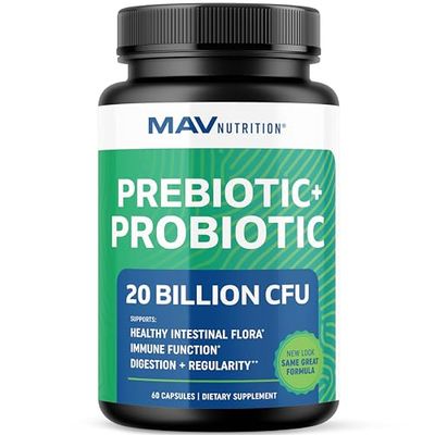 Probiotic &amp; Prebiotic Capsules | Pre and Probiotics for Synbiotic Gut Health &amp; Bloating Relief for Women &amp; Men | Enzyme with Probiotics for Digestive Health | 20 Billion CFU | Vegetarian | 60 Ct.