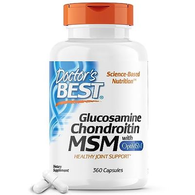 Doctor&#39;s Best Glucosamine Chondroitin Msm with OptiMSM Capsules, Joint Support Supplement Supports Healthy Joint Structure, Function &amp; Comfort, Non-GMO, Gluten Free, Soy Free, 360 Count