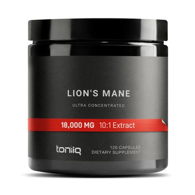 Toniiq 18,000mg 10x Concentrated Ultra High Strength Extract - Made with Lions Mane Mushroom - 30% Polysaccharides - Highly Concentrated and Bioavailable - 120 Veggie Capsules