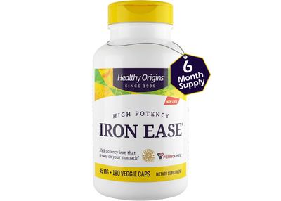 Healthy Origins Iron Ease (Featuring Ferrochel), 45 mg - Easily Digestible Iron Supplements for Men &amp; Women - Vegan, Non-GMO &amp; Gluten-Free Supplement - 180 Veggie Capsules