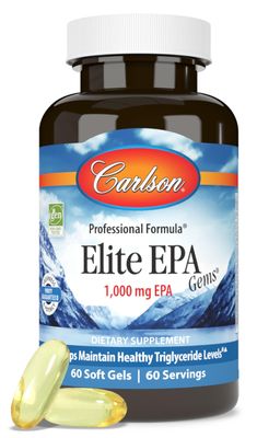Carlson - Elite EPA Gems, 1000 mg EPA Fish Oil, Wild-Caught, Norwegian Fish Oil Supplement, Sustainably Sourced, Helps Maintain Healthy Triglyceride Levels, 60 Softgels