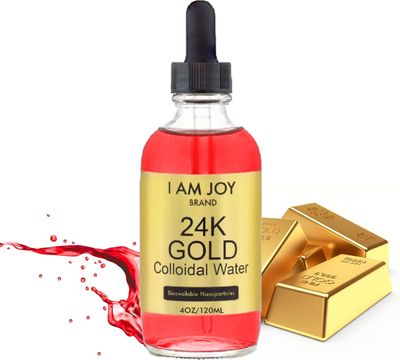 I Am Joy co. Liquid Colloidal Gold 24k 99.99% Pure 100ppm Ruby Red Water Based All Natural Electrolysis 4oz Glass Bottle