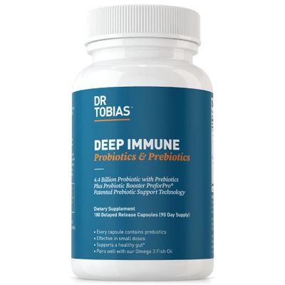 Dr. Tobias Deep Immune Probiotics &amp; Prebiotics, 4.4 Billion CFU Probiotics for Women &amp; Men, Supports Digestive Health, Gut Immune Function, Nutrient Absorption, 180 Capsules, 90 Servings