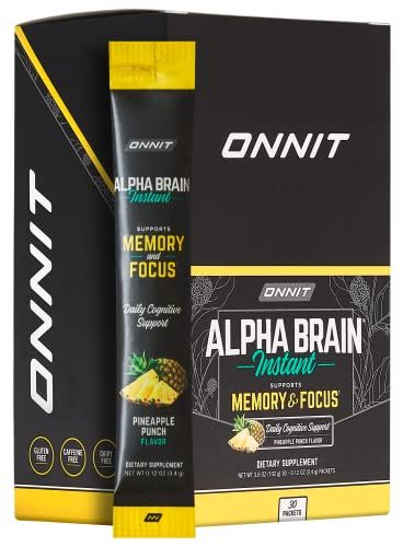 ONNIT Alpha Brain Instant - Pineapple Punch Flavor - Nootropic Brain Booster Memory Supplement - Brain Support for Focus, Energy &amp; Clarity - Alpha GPC Choline, Cats Claw, L-Theanine, Bacopa - 30ct