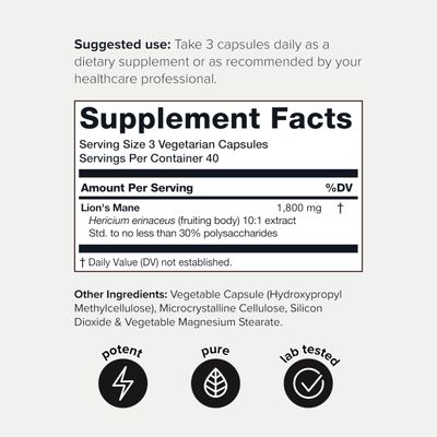 Toniiq 18,000mg 10x Concentrated Ultra High Strength Extract - Made with Lions Mane Mushroom - 30% Polysaccharides - Highly Concentrated and Bioavailable - 120 Veggie Capsules