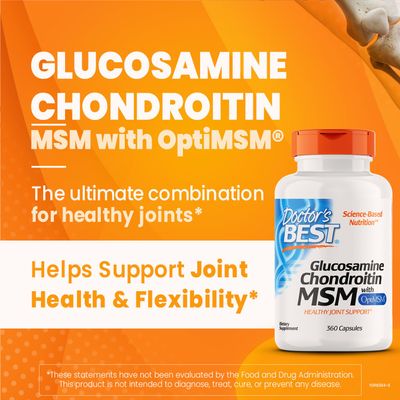 Doctor's Best Glucosamine Chondroitin Msm with OptiMSM Capsules, Joint Support Supplement Supports Healthy Joint Structure, Function &amp; Comfort, Non-GMO, Gluten Free, Soy Free, 360 Count