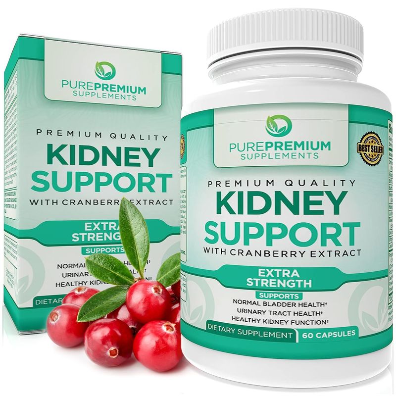 PurePremium Supplements - Kidney Support with Cranberry Extract &amp; Astragalus - Kidney Cleanse Detox &amp; Repair - Kidney Health Supplement for Urinary Tract, Bladder, Kidney Detox - 60 Cranberry Pills