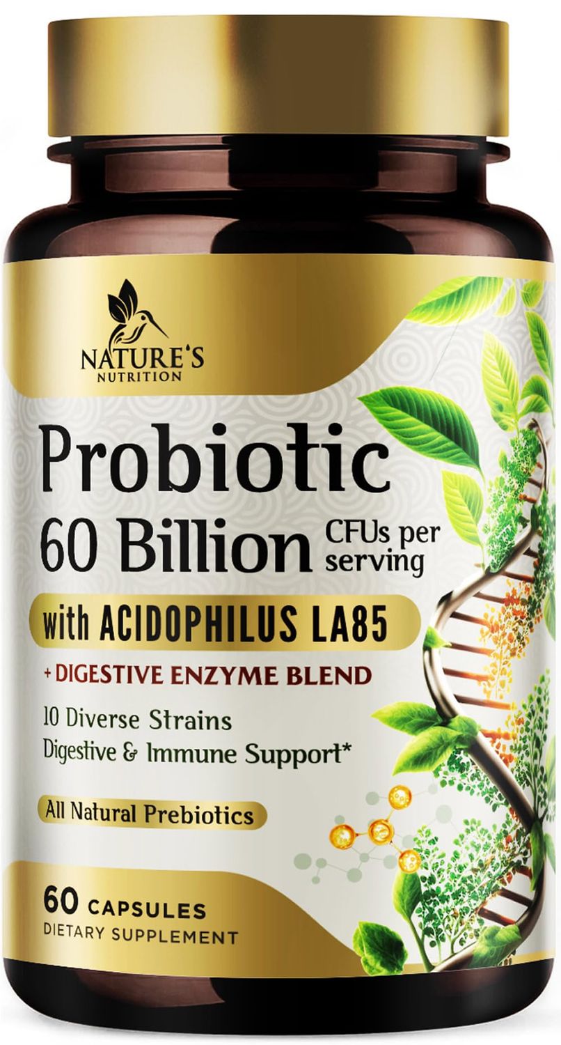 Probiotics 60 Billion CFU - 10 Probiotic Strains, Prebiotics, &amp; Digestive Enzymes - Immune, Digestive &amp; Gut Health - Supports Bowel Frequency &amp; Regularity - Shelf Stable for Women &amp; Men - 120ct