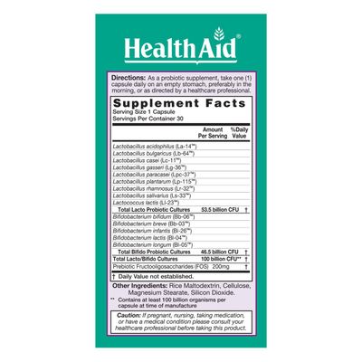 HealthAid UltraProbio, 100 Billion 30ct Once Daily Capsules, Optimum Support, 100 Billion with Prebiotic, Acid &amp; Bile Resistant, Non-GMO