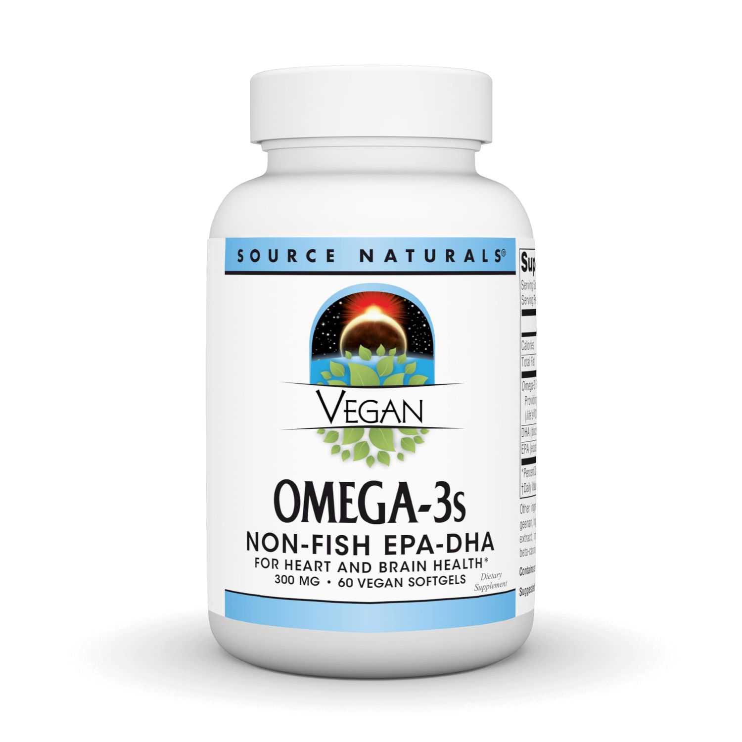 Source Naturals Vegan Omega-3s, Non-Fish EPA-DHA, for Heart and Brain Health Support* 300 mg - 60 Vegan Softfgels