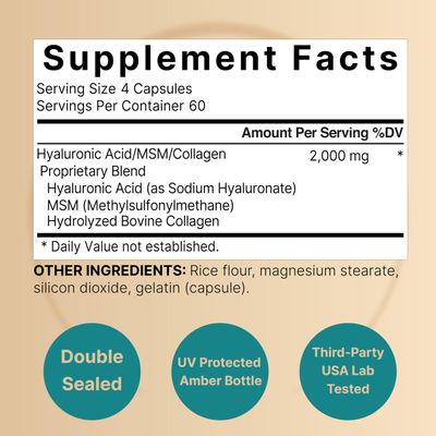 NatureBell 2 Pack Hyaluronic Acid Supplements 2,000 mg | 480 Total Capsules, with MSM & Hydrolyzed Bovine Collagen - 3 in 1 Support for Skin Hydration, Joint Lubrication, Hair, and Eye Health