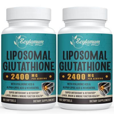 2400 MG Liposomal Glutathione Softgels, Max Absorption, Active Form L-Glutathione Reduced (GSH), with Hyaluronic Acid, Resveratrol, Master Antioxidants for Detox, Brain, Immune System, 120 Softgels