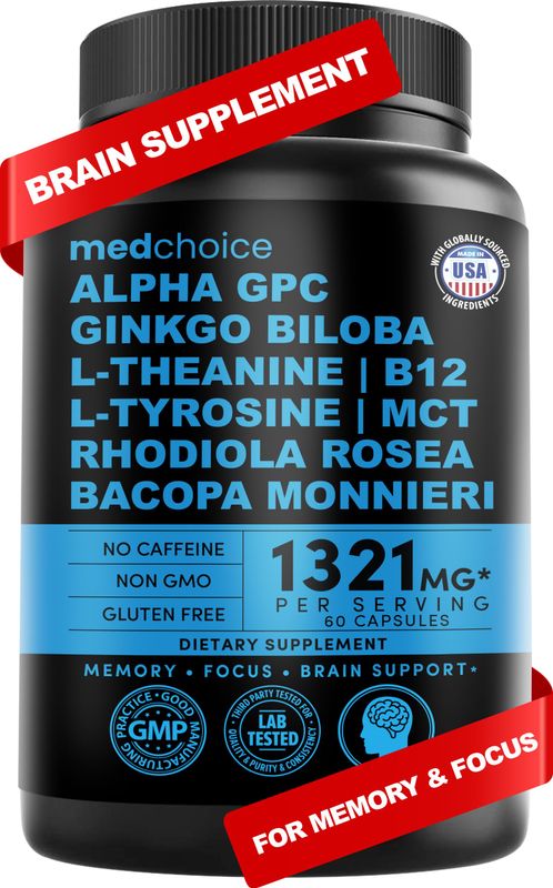 11-in-1 Nootropic Brain Supplements: Memory &amp; Focus Supplement with Ginkgo Biloba, L Theanine, Bioperine, &amp; Alpha GPC Choline - 1321mg, 60ct - Stimulant Free, Vegan - Focus Brain Support (1 pack)