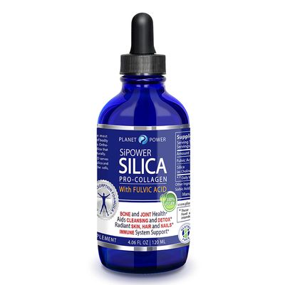 Planet Power SiPower Silica Vegan Collagen + Fulvic Acid 4oz Glass Bottle, Immune System, Maximum Absorption - Concentrated Formula, Bones, Joints, Skin, Hair, Nails and Digestive System. 40 Days