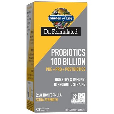 Garden of Life Dr Formulated Once Daily 3-in-1 Complete Probiotics, Prebiotics &amp; Postbiotics Supplement for Women and Mens Digestive &amp; Immune Health - Extra Strength, 100 Billion CFU