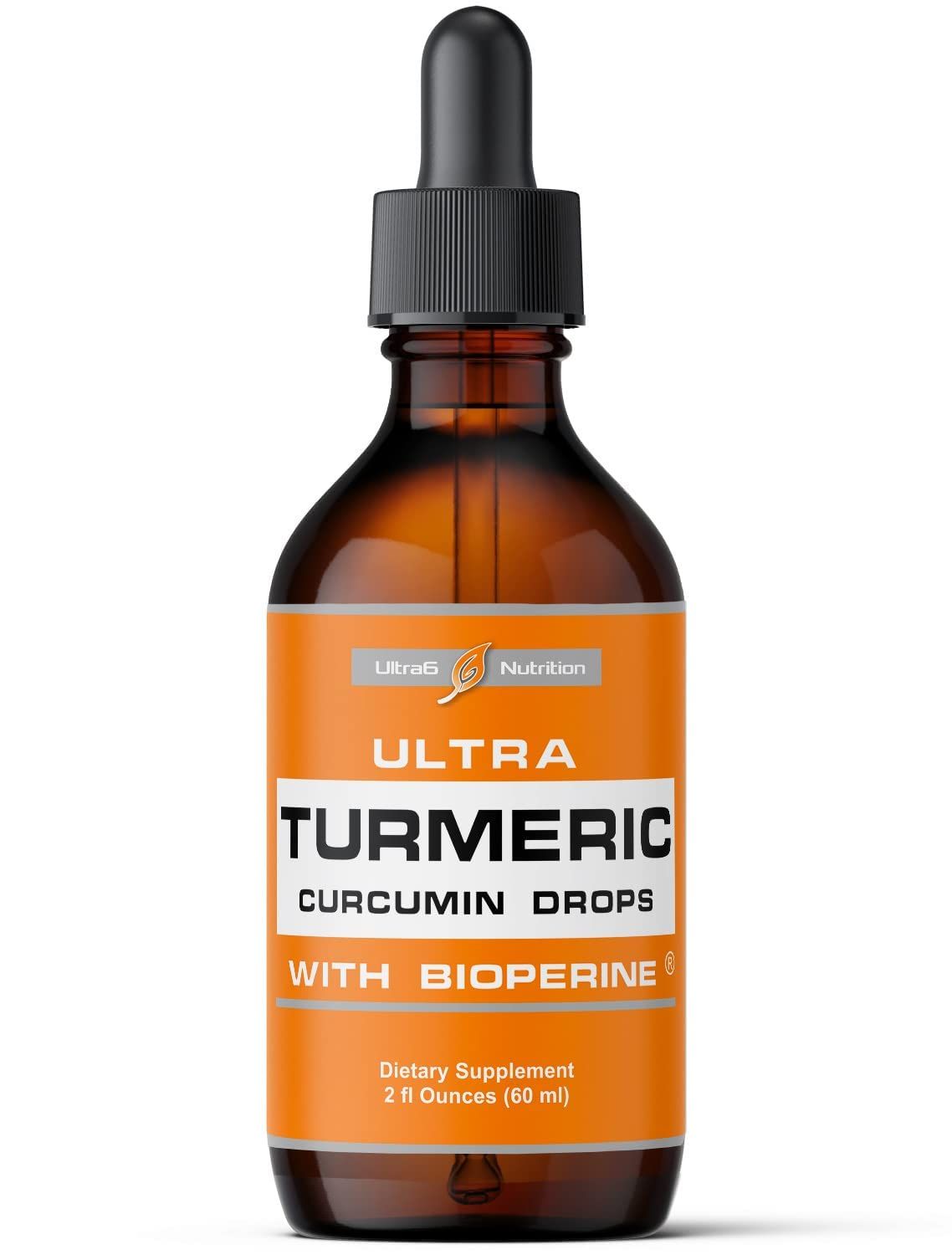 Ultra6 Nutrition Liquid Turmeric Curcumin with Black Pepper - Organic Turmeric Supplement with Bioperine for Joint Support - Turmeric Drops Supplements for Supreme Absorption - Made in USA - 60ml