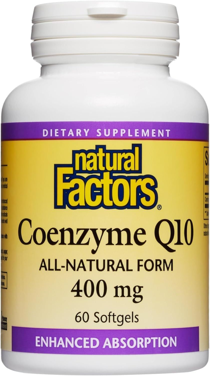 Natural Factors Coenzyme Q10 400 mg, Natural Coenzyme Q10 Supplement for Energy, Heart and Cognitive Support, 60 Softgels