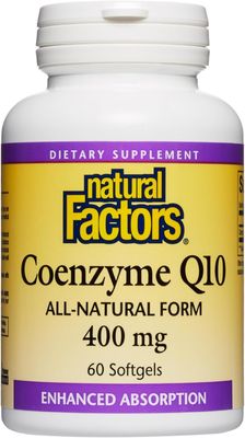 Natural Factors Coenzyme Q10 400 mg, Natural Coenzyme Q10 Supplement for Energy, Heart and Cognitive Support, 60 Softgels