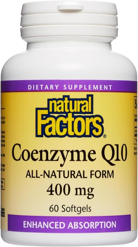 Natural Factors Coenzyme Q10 400 mg, Natural Coenzyme Q10 Supplement for Energy, Heart and Cognitive Support, 60 Softgels