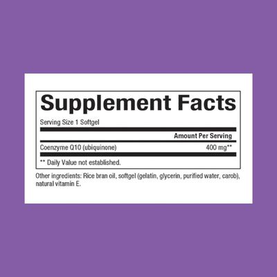 Natural Factors Coenzyme Q10 400 mg, Natural Coenzyme Q10 Supplement for Energy, Heart and Cognitive Support, 60 Softgels