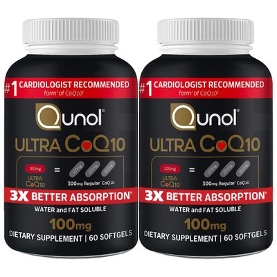Qunol CoQ10 100mg Softgels, Ultra CoQ10 100mg, 3x Better Absorption, Antioxidant for Heart Health &amp; Energy Production, Coenzyme Q10 Vitamins and Supplements, 4 Month Supply, 60 Count (Pack of 2)
