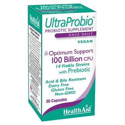 HealthAid UltraProbio, 100 Billion 30ct Once Daily Capsules, Optimum Support, 100 Billion with Prebiotic, Acid &amp; Bile Resistant, Non-GMO
