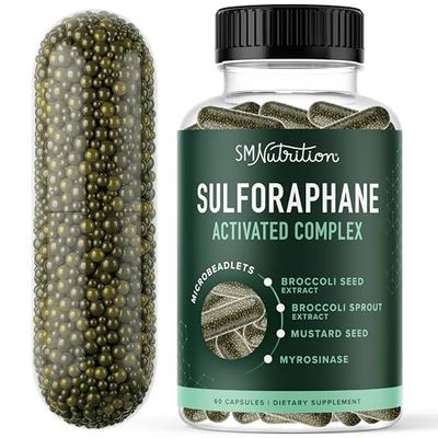 50MG Sulforaphane Supplement from Broccoli Sprouts | NRF2 Activation with Glucoraphanin, Myrosinase &amp; Antioxidants | Support Cellular &amp; Immune Health | Broccoli Seed Extract Microbeadlets, Vegan 60ct
